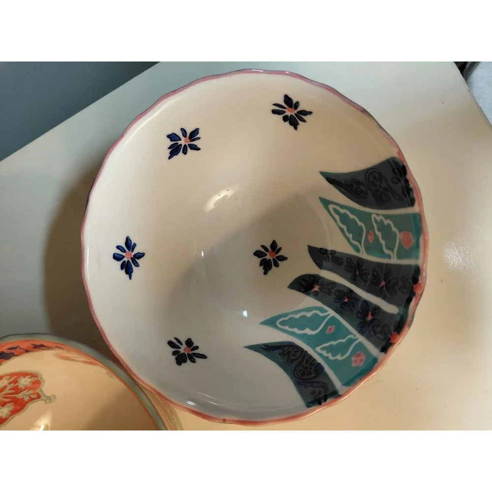 Anthropologie Set of 4 Hand Painted Footed Ceramic Bowls-Retired Mix & Match